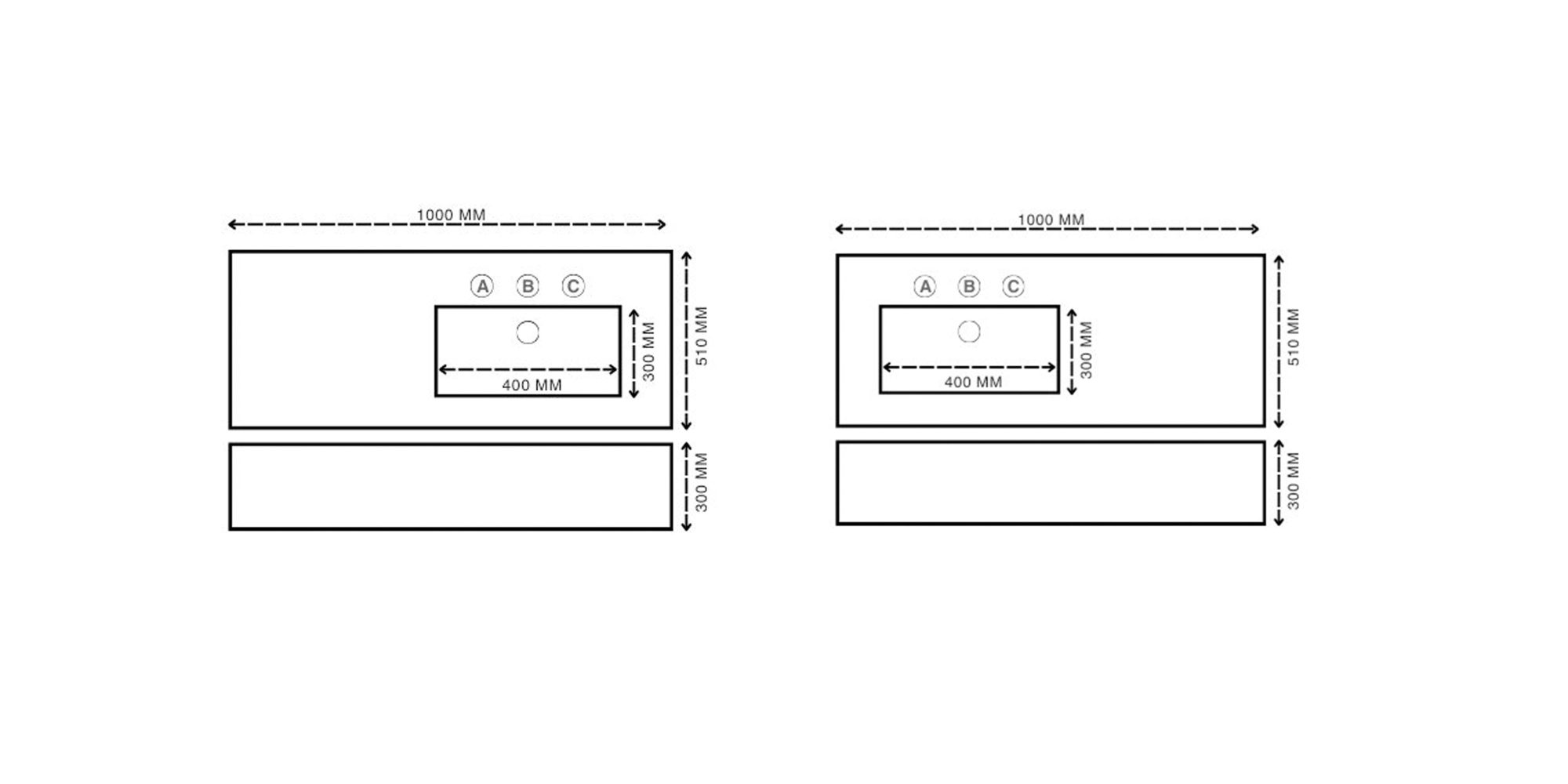 Kensington 1000mm NoSplashback Technical