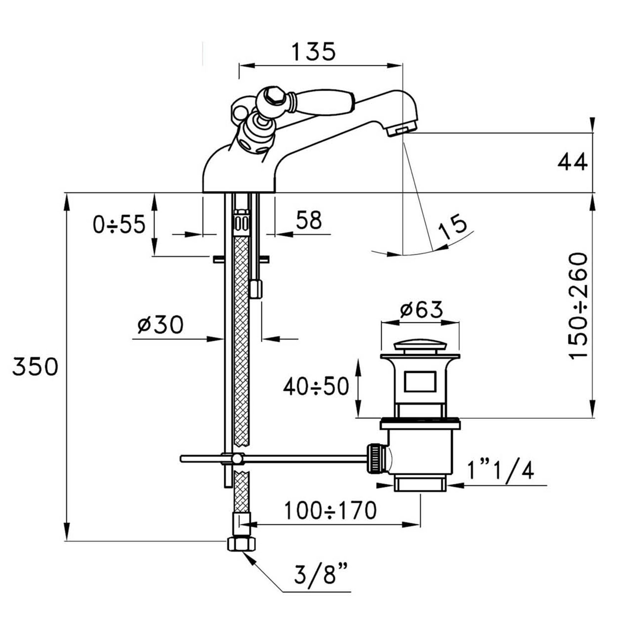 west one bathrooms online 1920 Lever Monobloc basin mixer technical