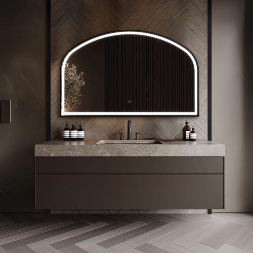 LML 01R127 BK  L01 lomax light arched overmantle mirror 120x75cm black