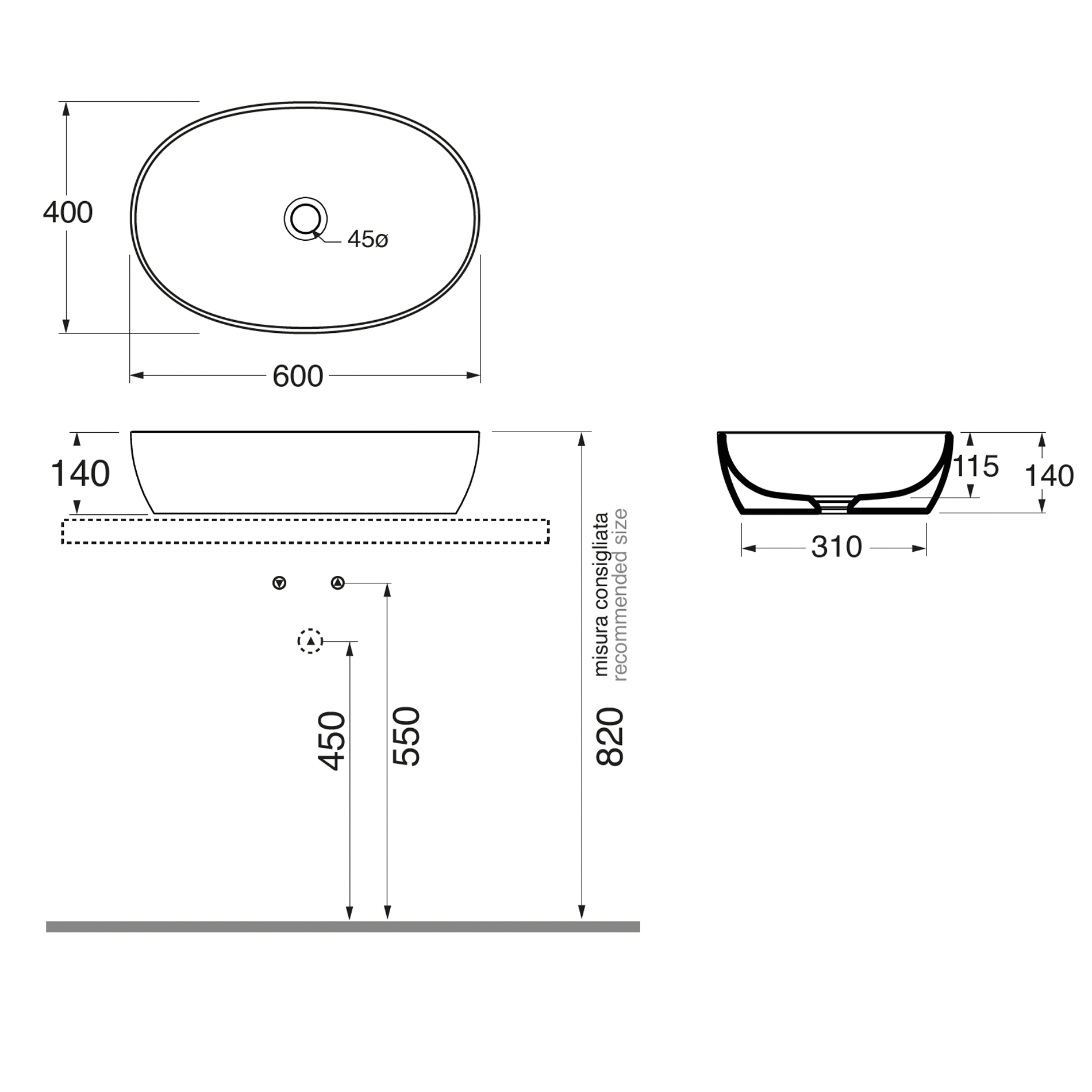 Elara Oval Surface Basin Technical