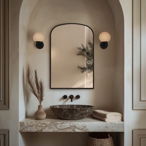 DEL 00R069 BK  L01 delphine overmantle arch mirror 60×90 black