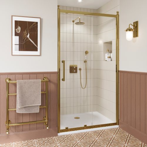 West One Bathrooms – 1909 Classique Sliding Door 1200 Gold in recess